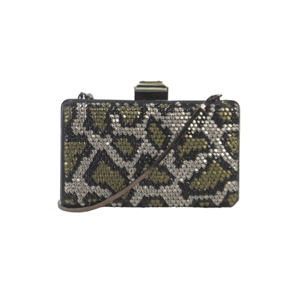 Lanvin Womens Crystal Snake Print Shoulder Evening Handbag Silver
